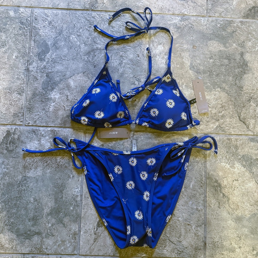 NWT J.Crew Perfect string bikini top and bottom in daisy print—Size Small